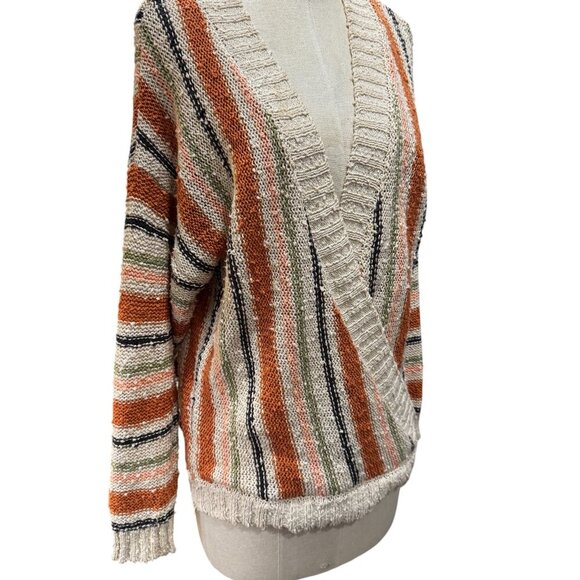 Billabong Bring It Together Surplice Sweater Large Striped Boho Cozy - Picture 4 of 5